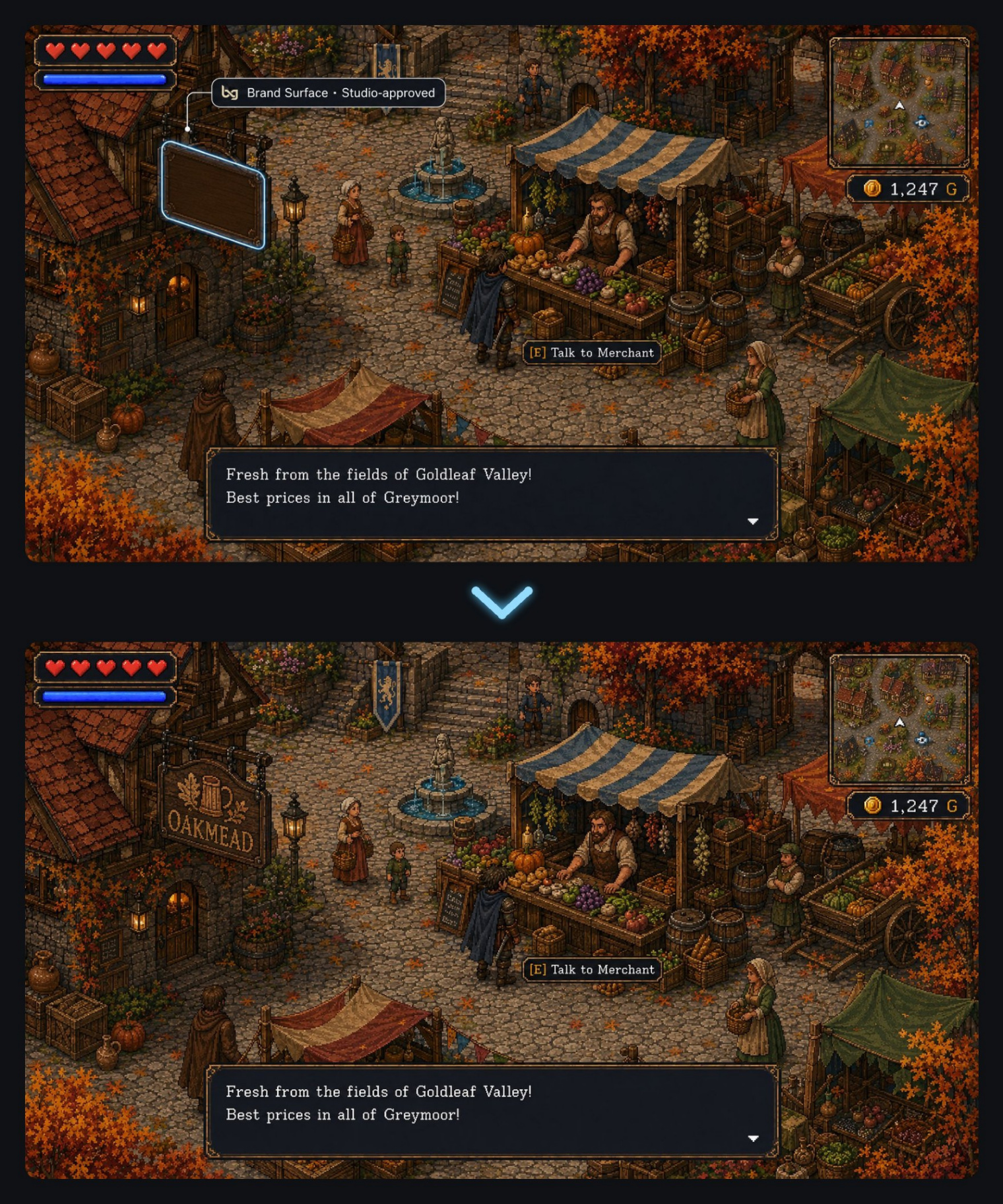 Before / after placement — Pixel RPG