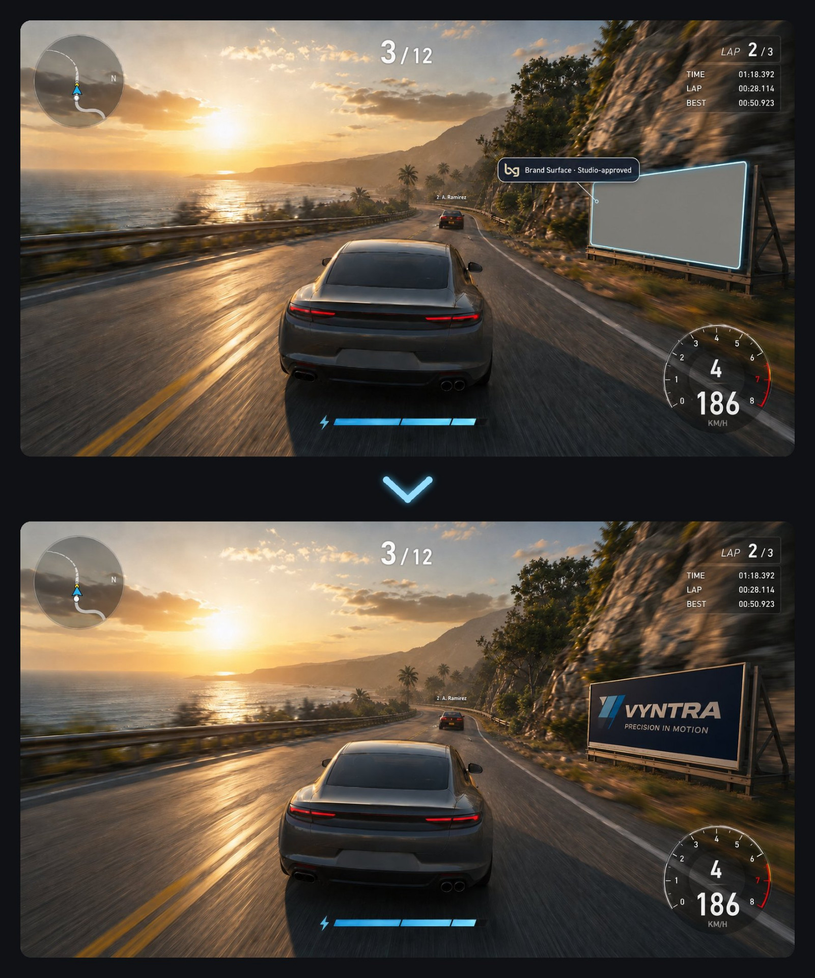 Before / after placement — Racing